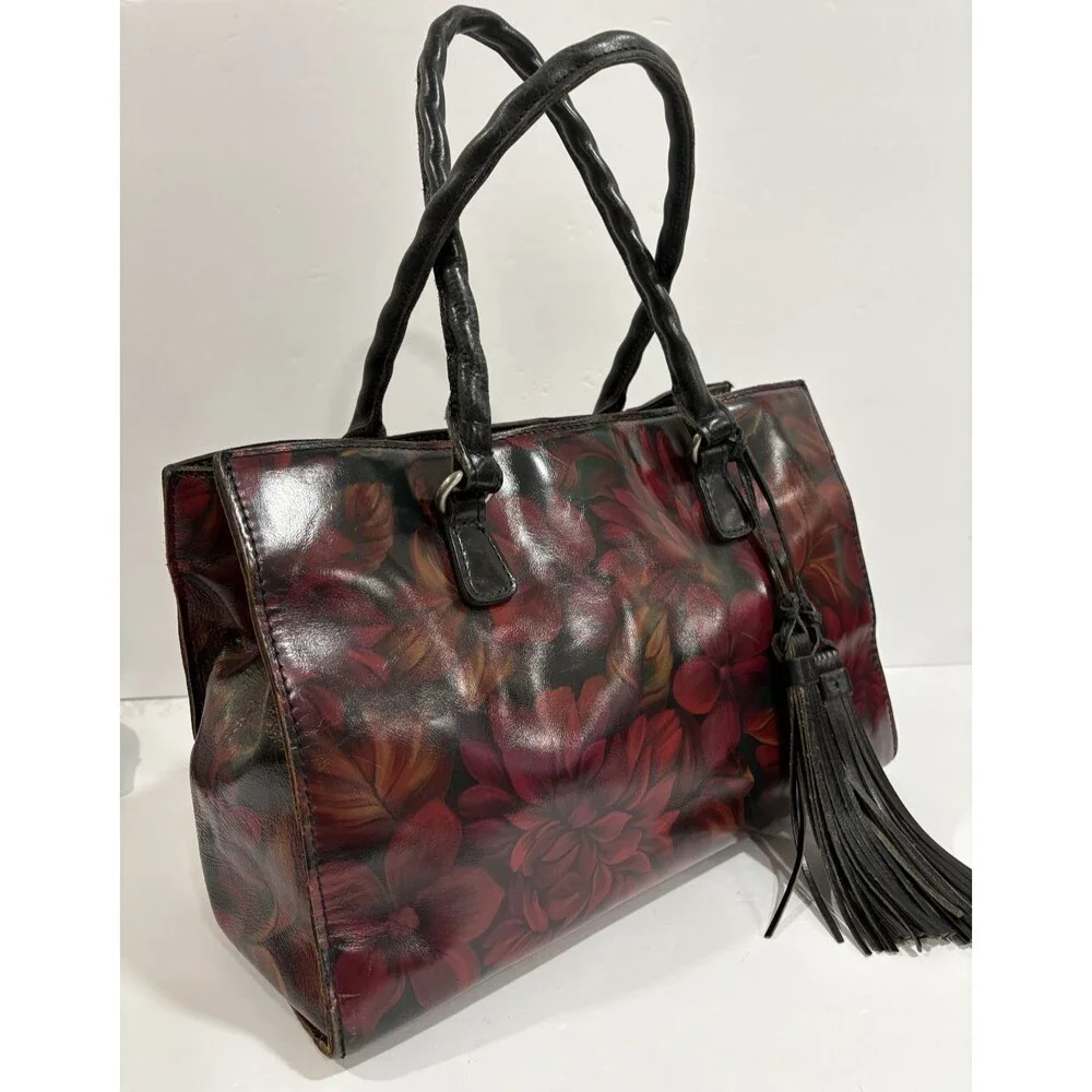 Patricia Nash Women's Leather Primrose Rustic Mums Satchel Bag Adjustable Strap